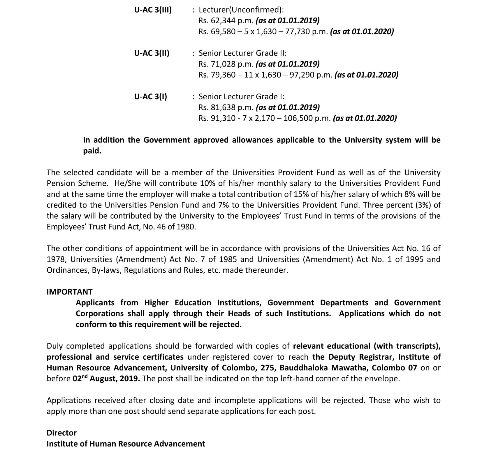 Senior Lecturer, Lecturer - University of Colombo