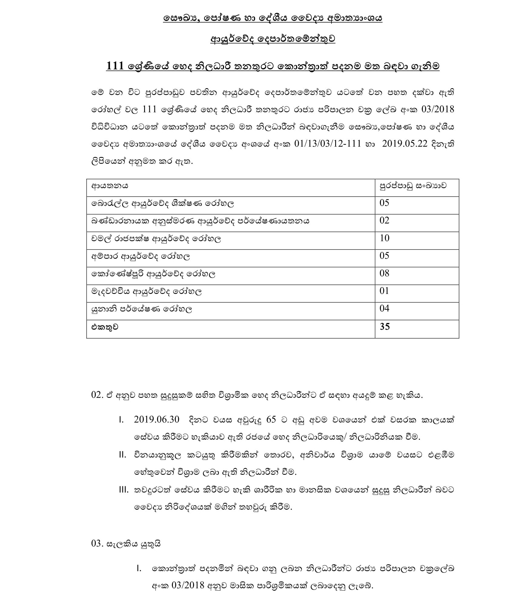 Nursing Officer - Department of Ayurveda