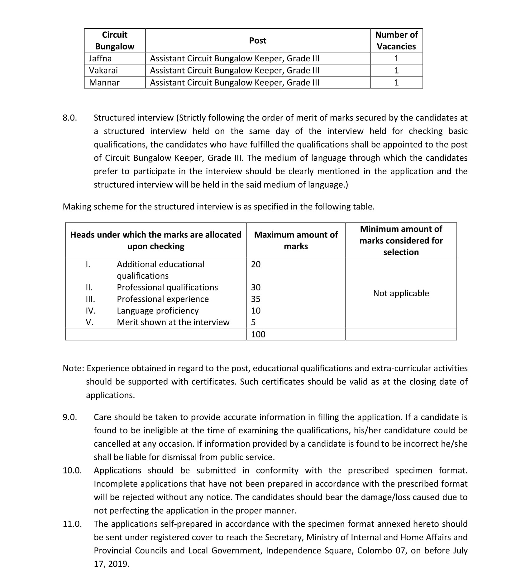 Assistant Circuit Bungalow Keeper - Ministry of Internal & Home Affairs & Provincial Councils & Local Government