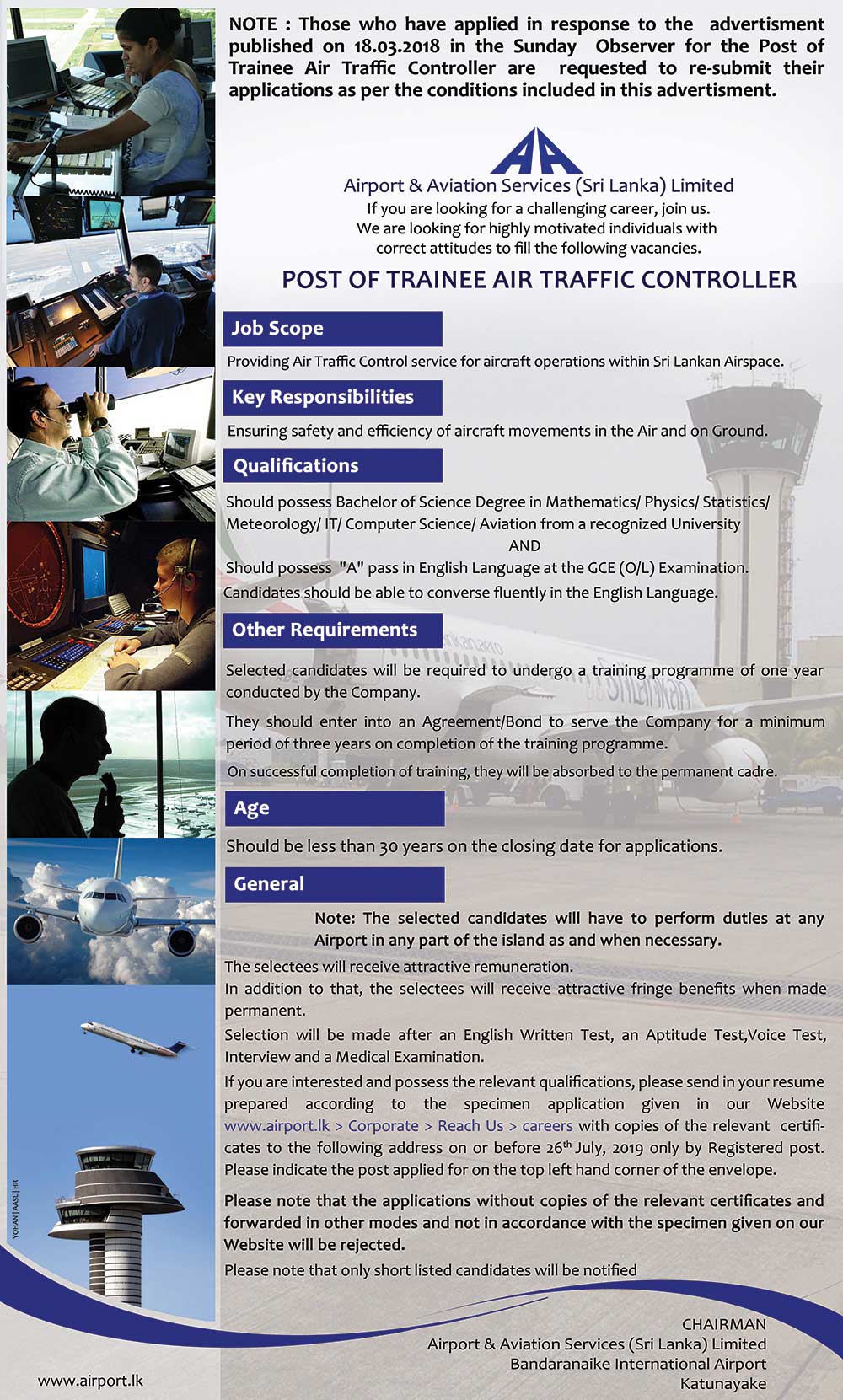 Trainee Air Traffic Controller - Airport & Aviation Services (Sri Lanka) Ltd