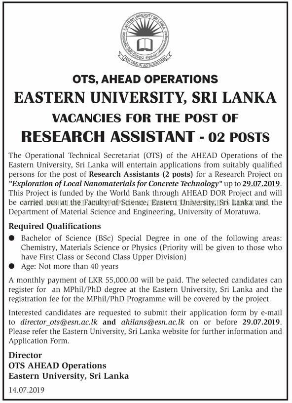 Research Assistant - Eastern University 