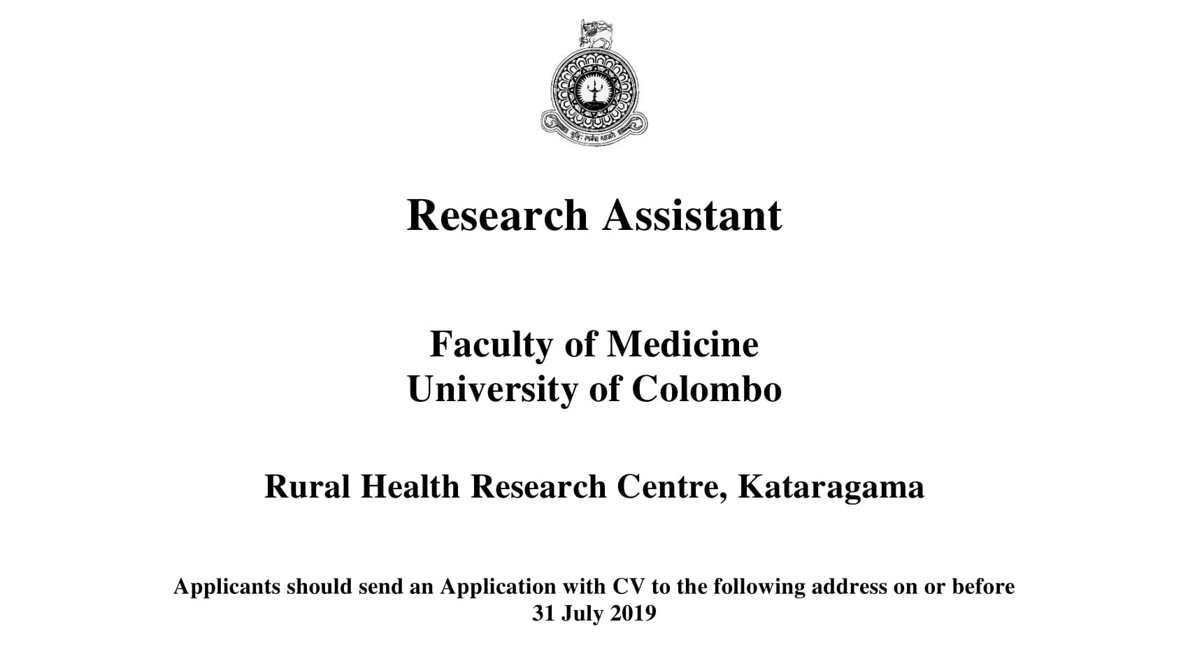 Research Assistant - University of Colombo