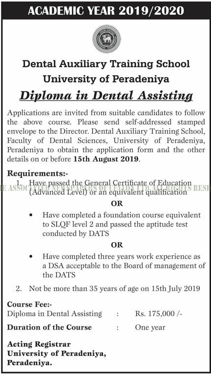 Diploma in Dental Assisting - University of Peradeniya