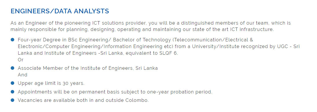 Engineer, Data Analyst - Sri Lankan Telecom PLC