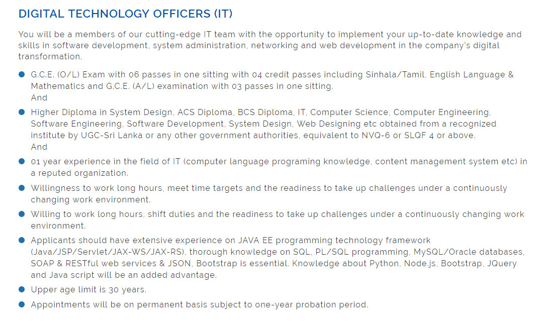 Digital Technology Officer (IT) - Sri Lankan Telecom PLC