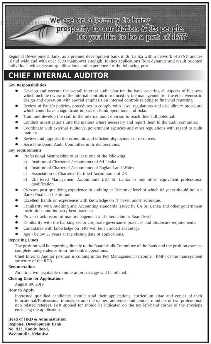 Chief Internal Auditor - Regional Development Bank