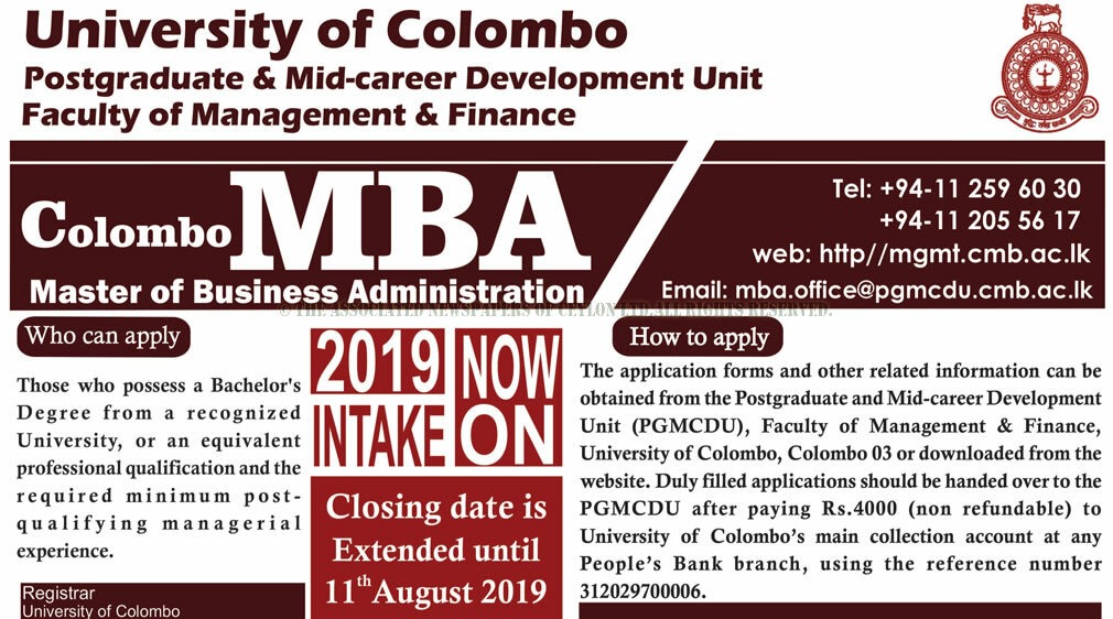 Master of Business Administration - Faculty of Management & Finance - University of Colombo