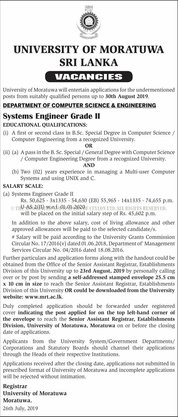 Systems Engineer - University of Moratuwa