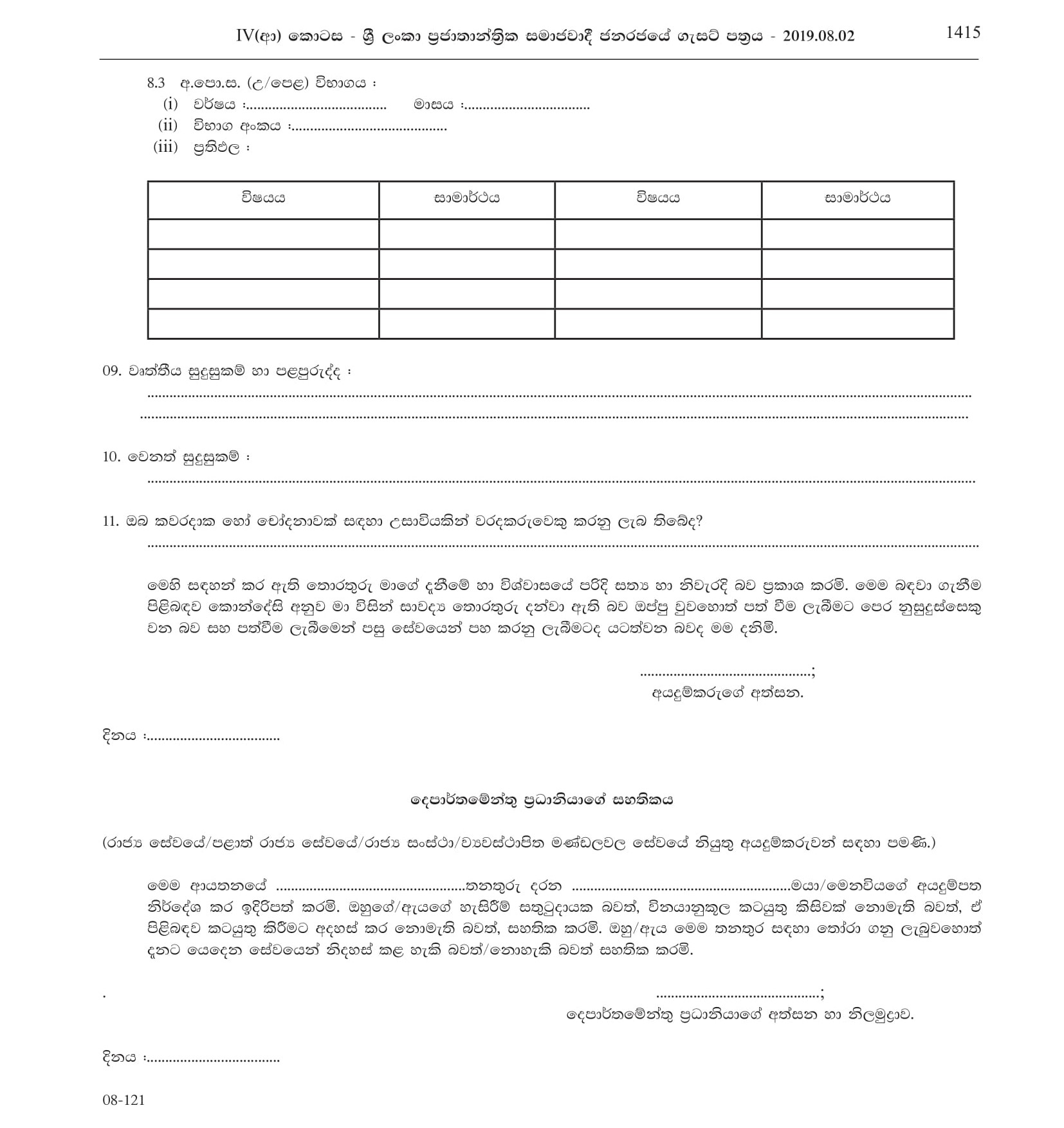 Office Work Assistant, Health Labourer, Work/Field Labourer, Watchman, Driver, Heavy Duty Equipment Operator - Panadura Urban Council