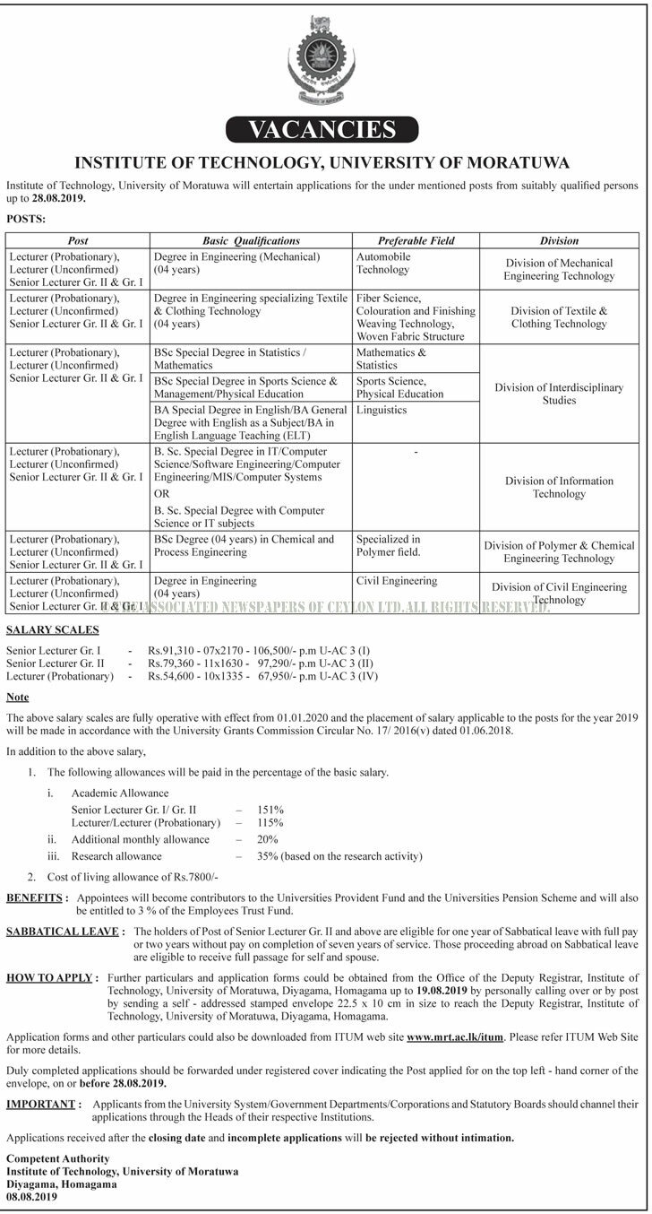 Senior Lecturer, Lecturer - Institute of Technology - University of Moratuwa 