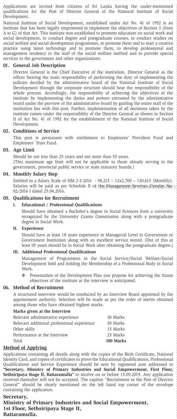 Director General - National Institute of Social Development