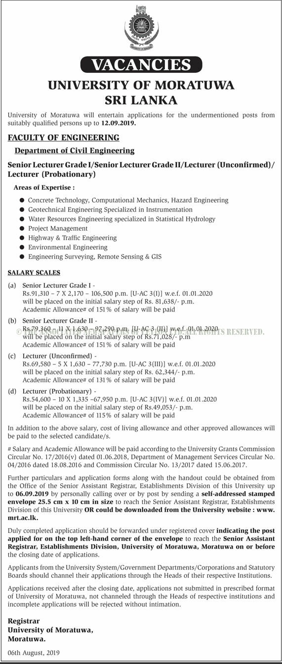 Senior Lecturer, Lecturer - University of Moratuwa