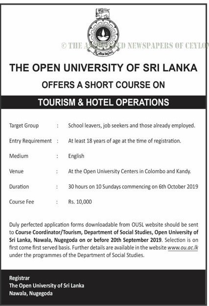 Short Course on Tourism & Hotel Operations - Open University of Sri Lanka 