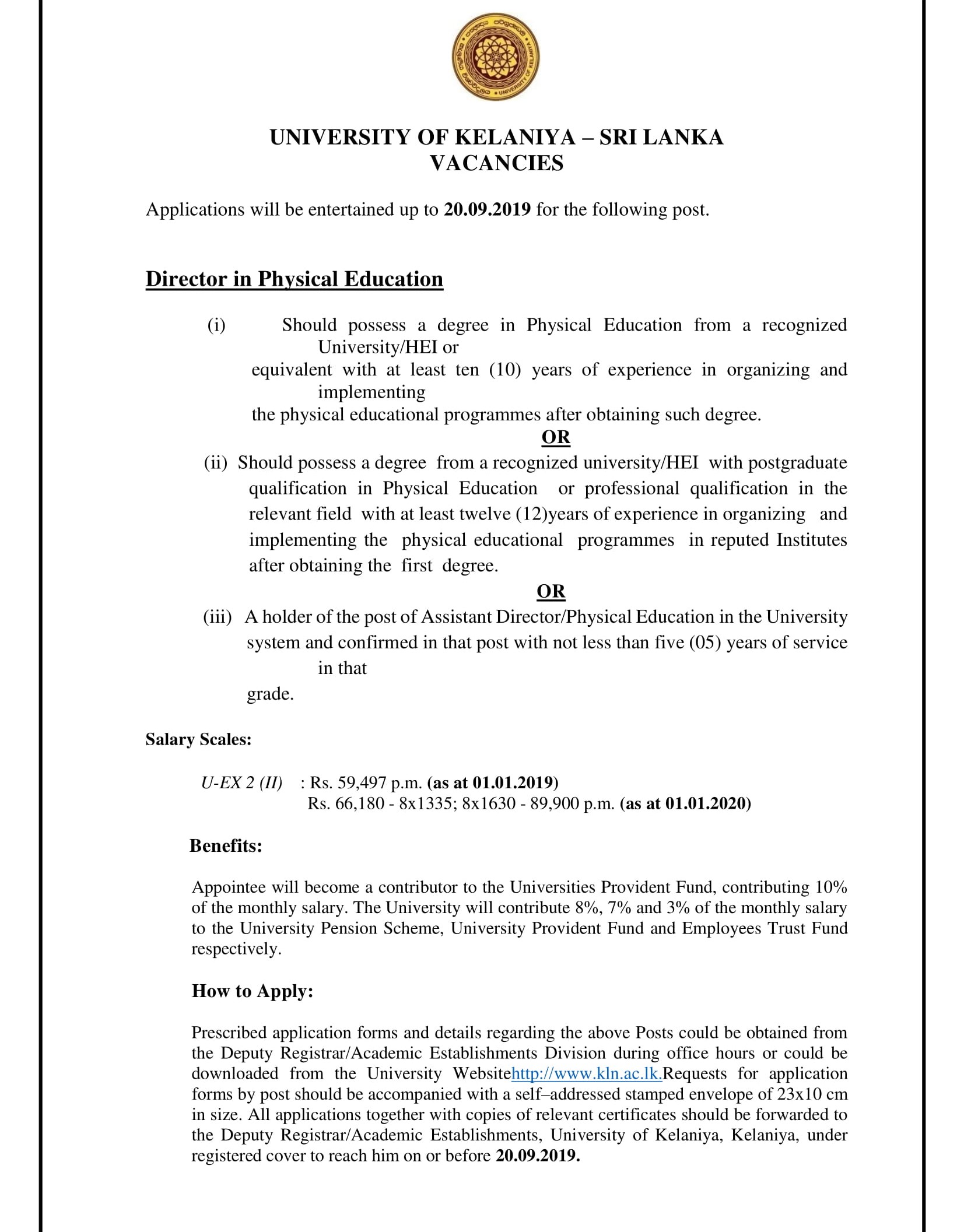 Director in Physical Education - University of Kelaniya