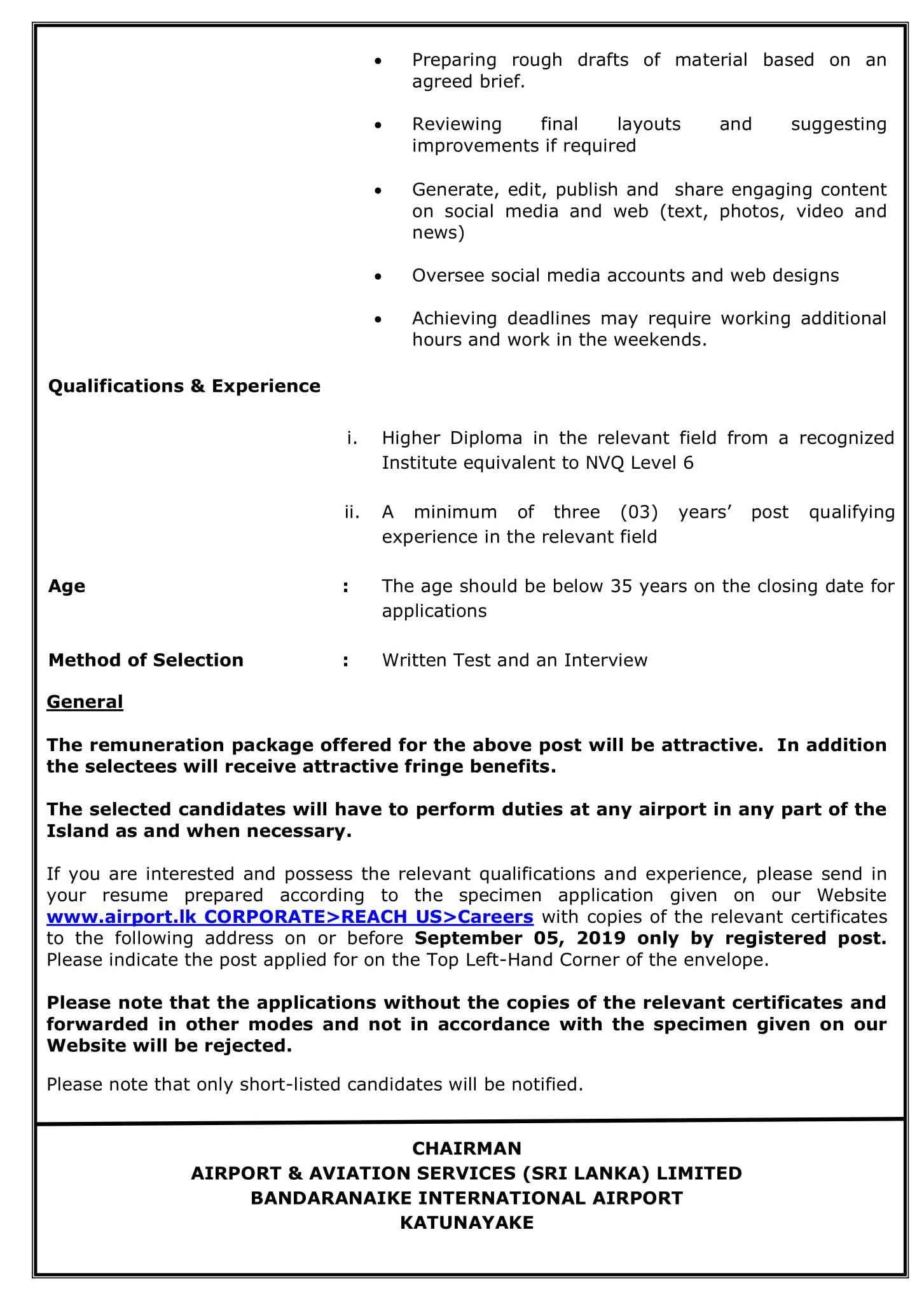 Creative Multimedia Officer - Airport & Aviation Services (Sri Lanka) Limited