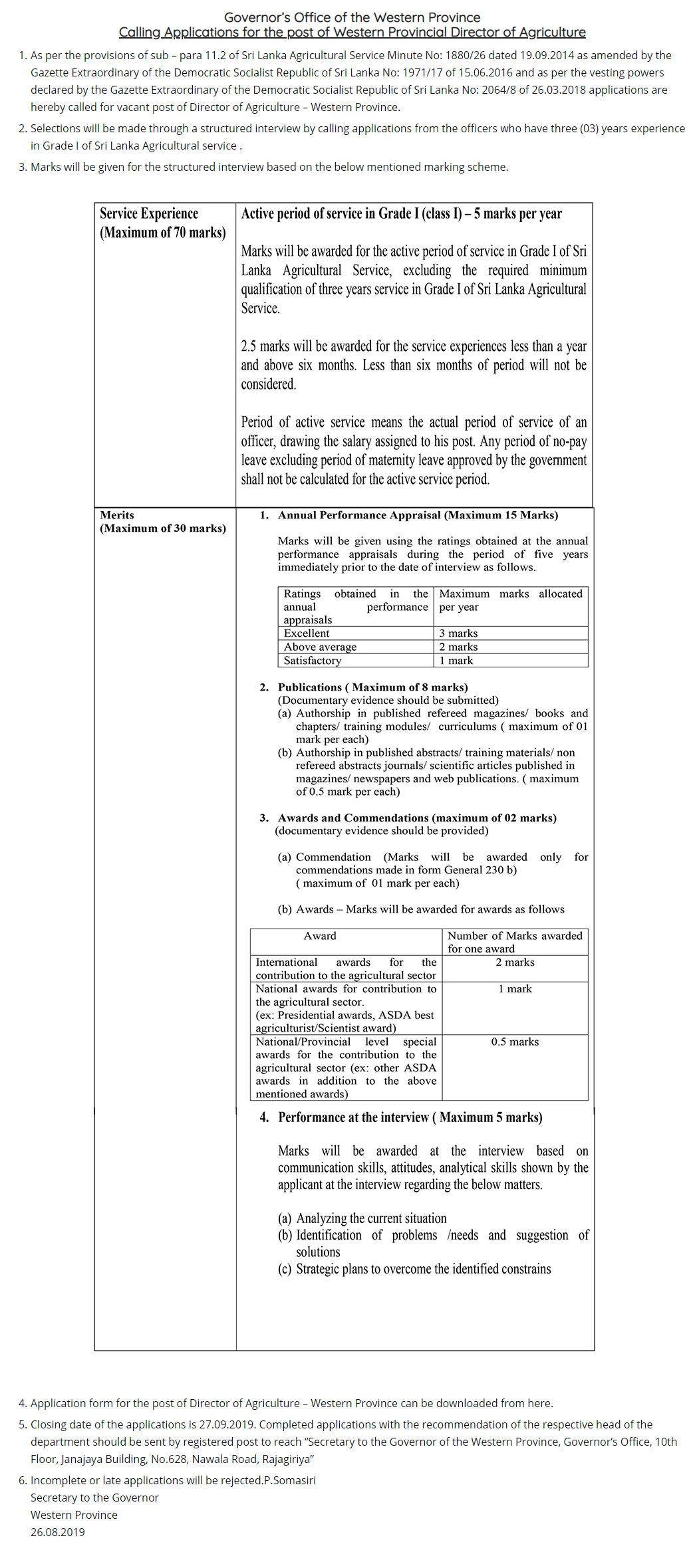 Director of Agriculture - Governorâ€™s Office of the Western Province