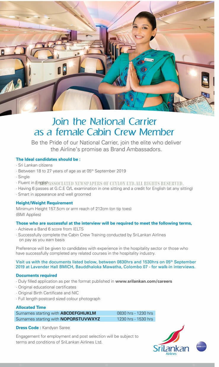 Female Cabin Crew Member - SriLankan Airlines