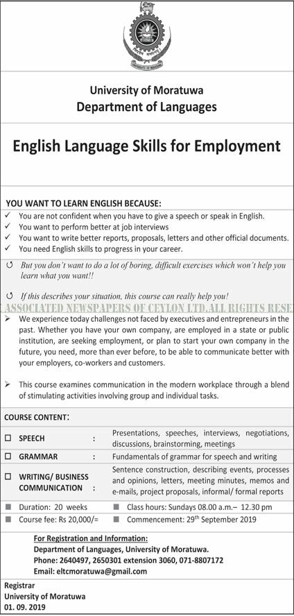 English Language for Employment - Department of Languages - University of Moratuwa