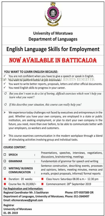 English Language for Employment - Department of Languages - University of Moratuwa