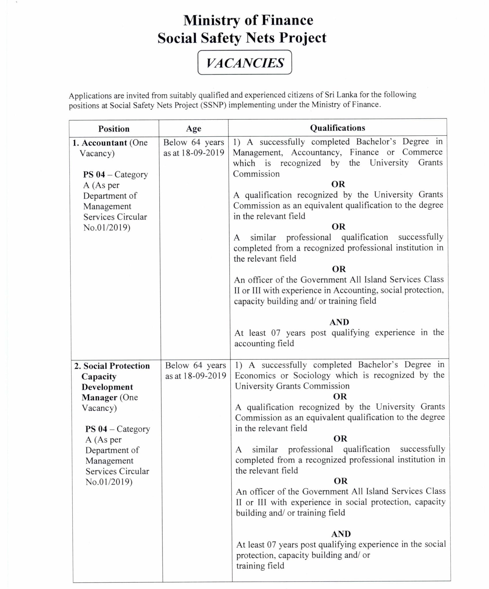 Development Officer, Communication Officer, Accountant, Social Protection Capacity Development Officer, Social Protection Capacity Development Manager - Ministry of Finance