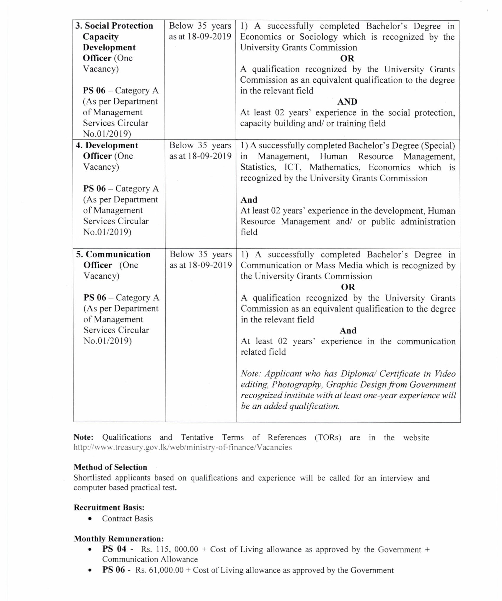 Development Officer, Communication Officer, Accountant, Social Protection Capacity Development Officer, Social Protection Capacity Development Manager - Ministry of Finance