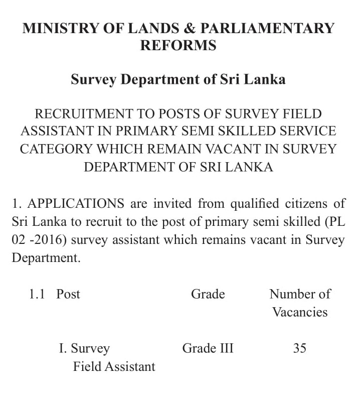 Survey Field Assistant - Sri Lanka Survey Department