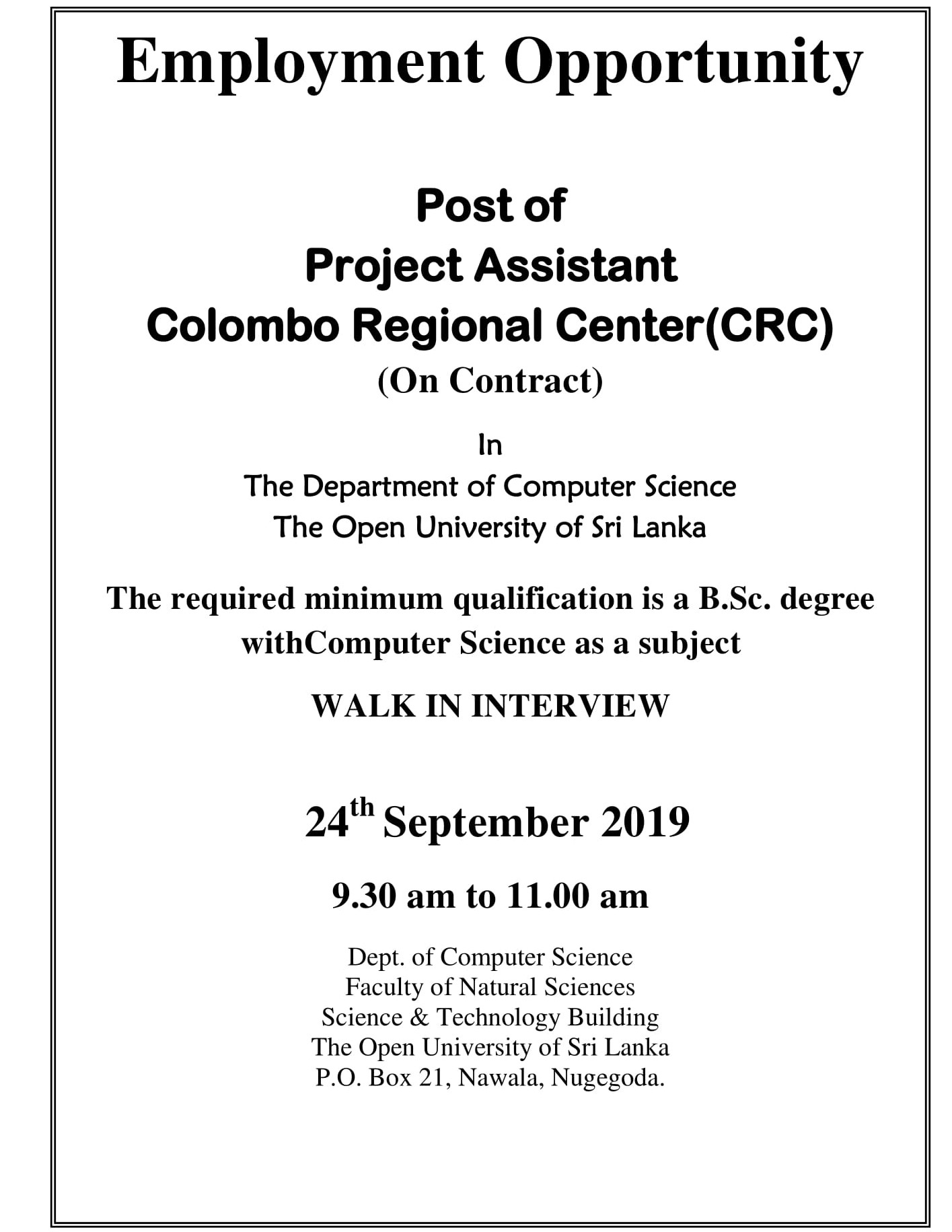 Project Assistant, Demonstrator - Open University of Sri Lanka