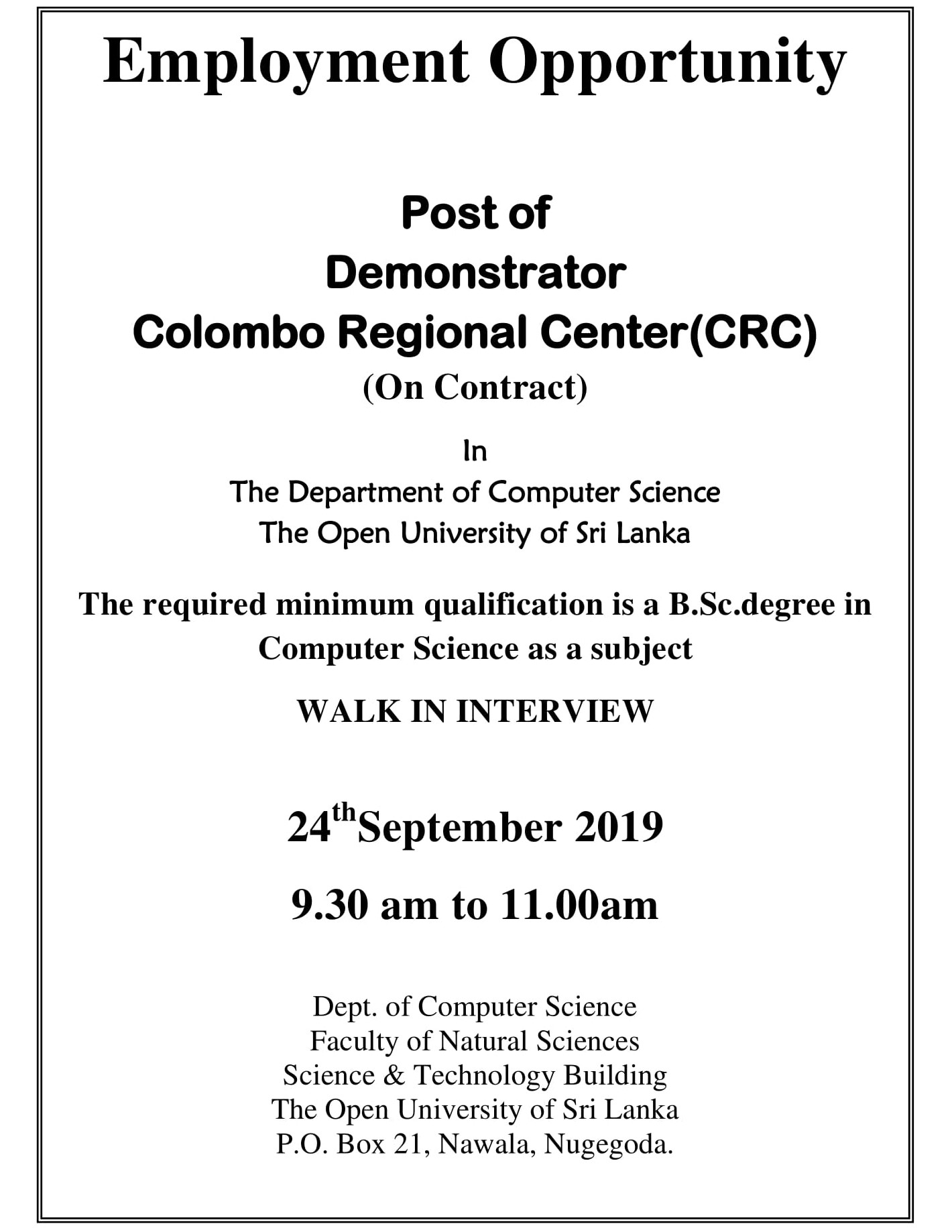 Project Assistant, Demonstrator - Open University of Sri Lanka