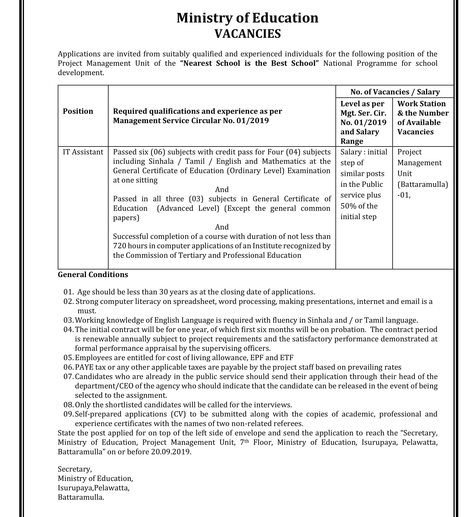 IT Assistant - Ministry of Education