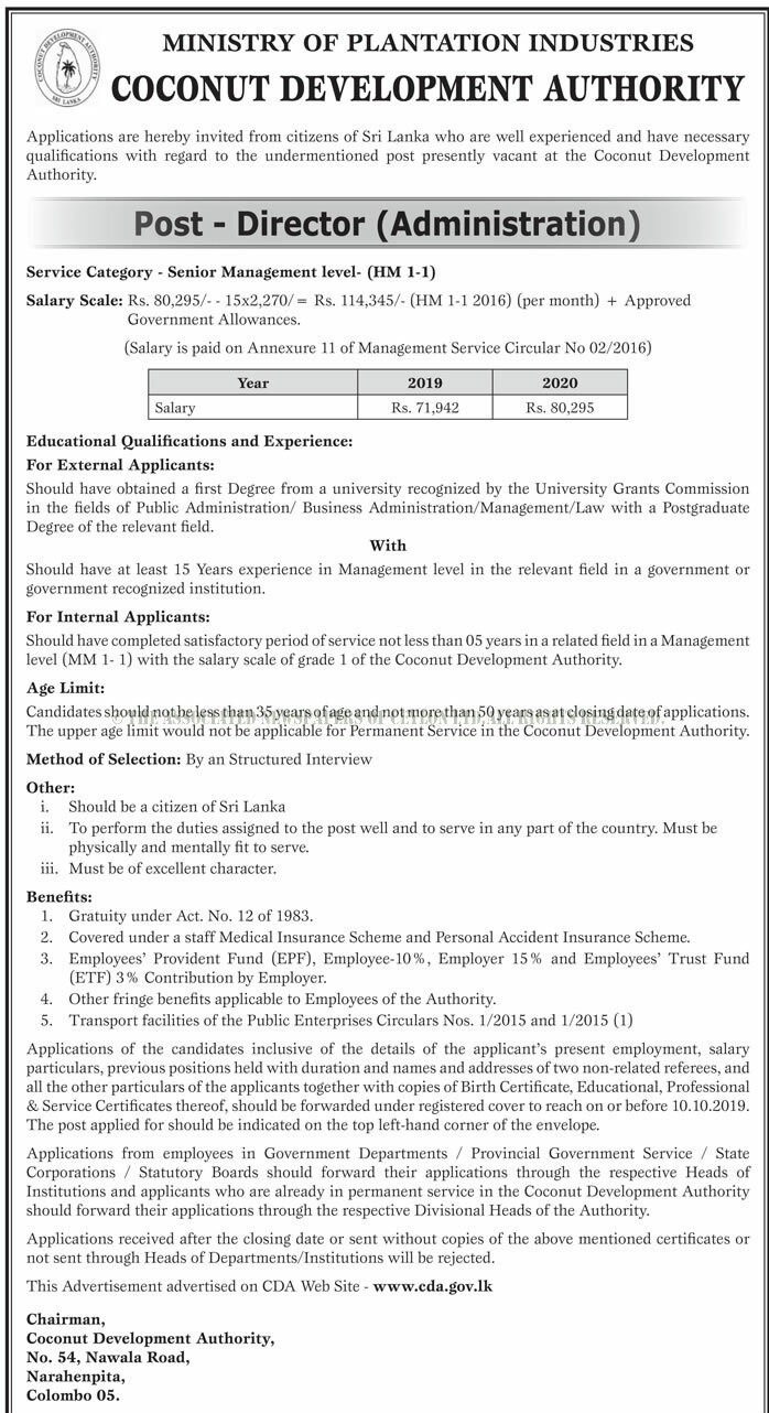 Director (Administration) - Coconut Development Authority