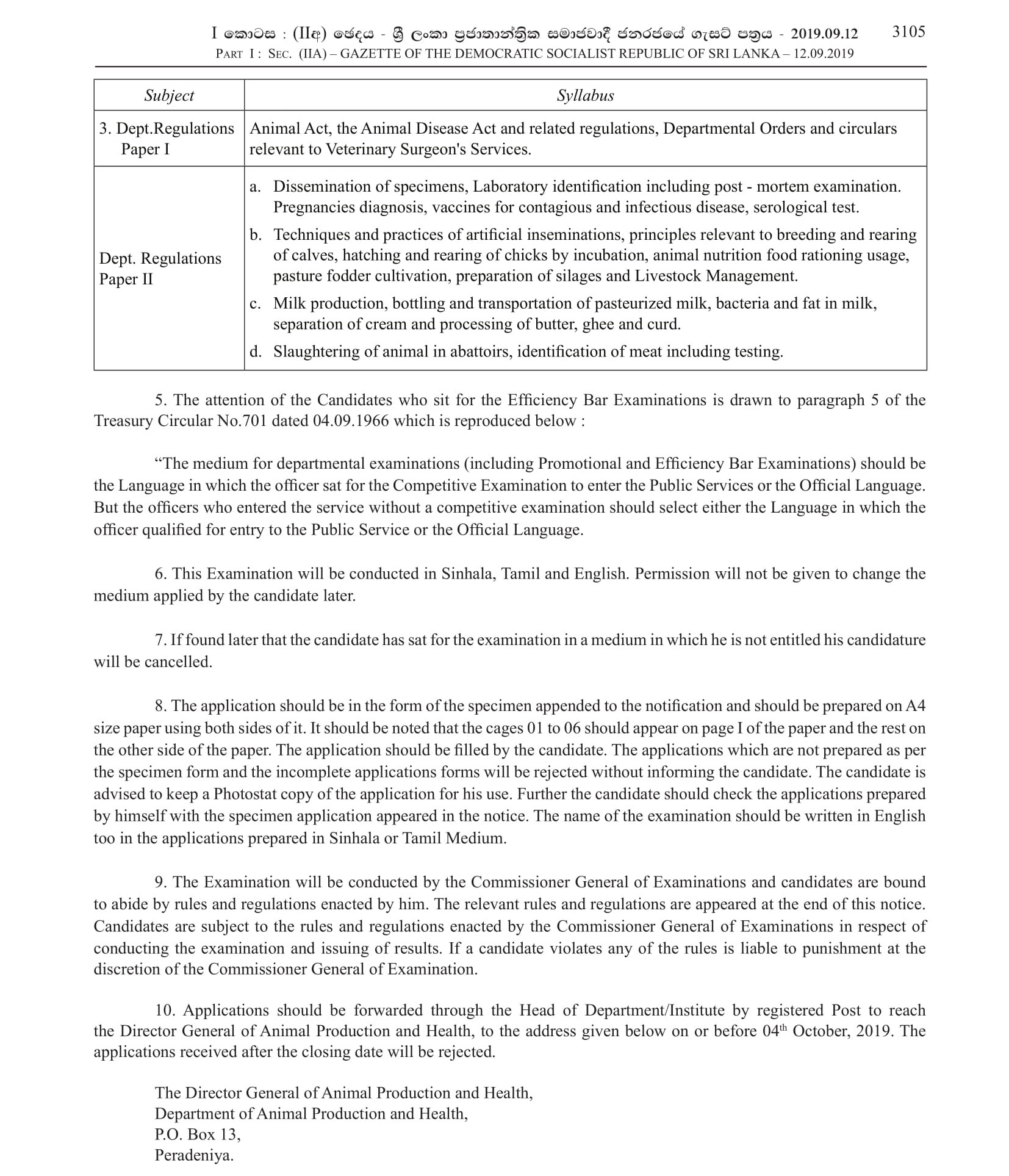 First Efficiency bar Examination for the Officers in Sri Lanka Animal Production & Health Service -2017(2019)