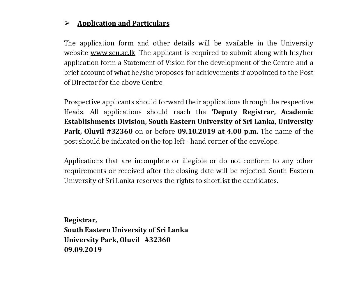 Director - South Eastern University of Sri Lanka