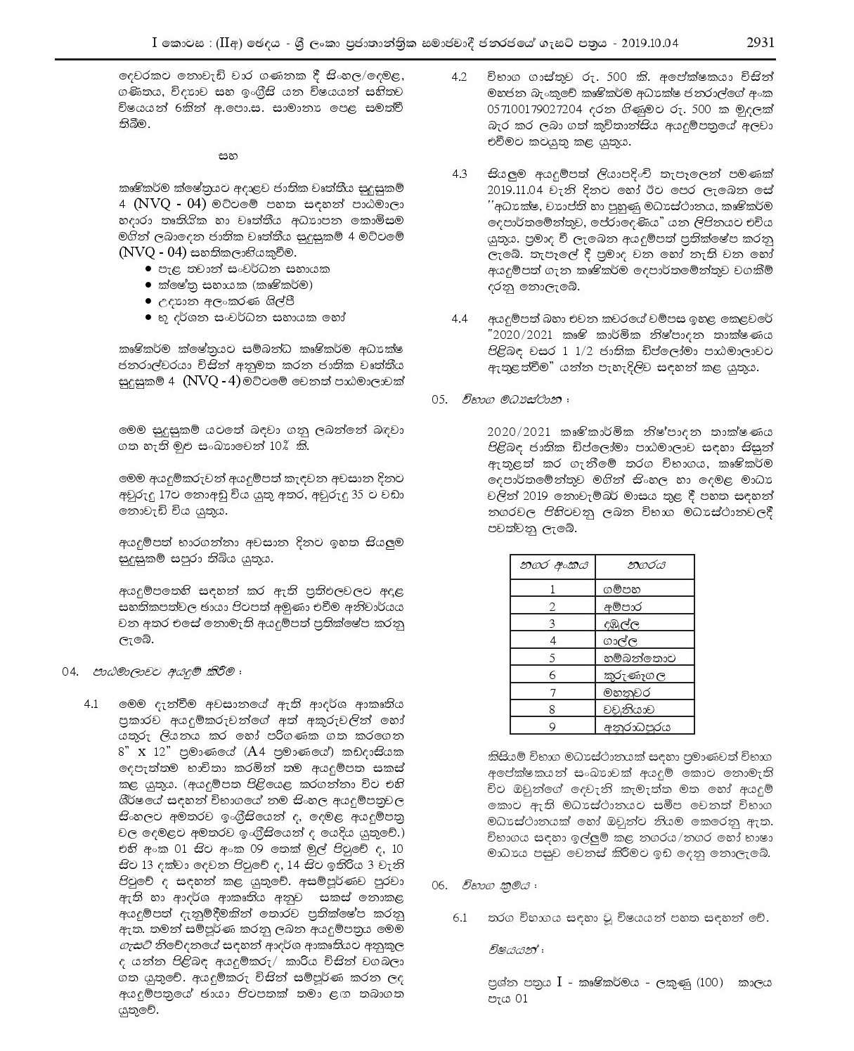 National Diploma in Agricultural Production Technology Course - Department of Agriculture