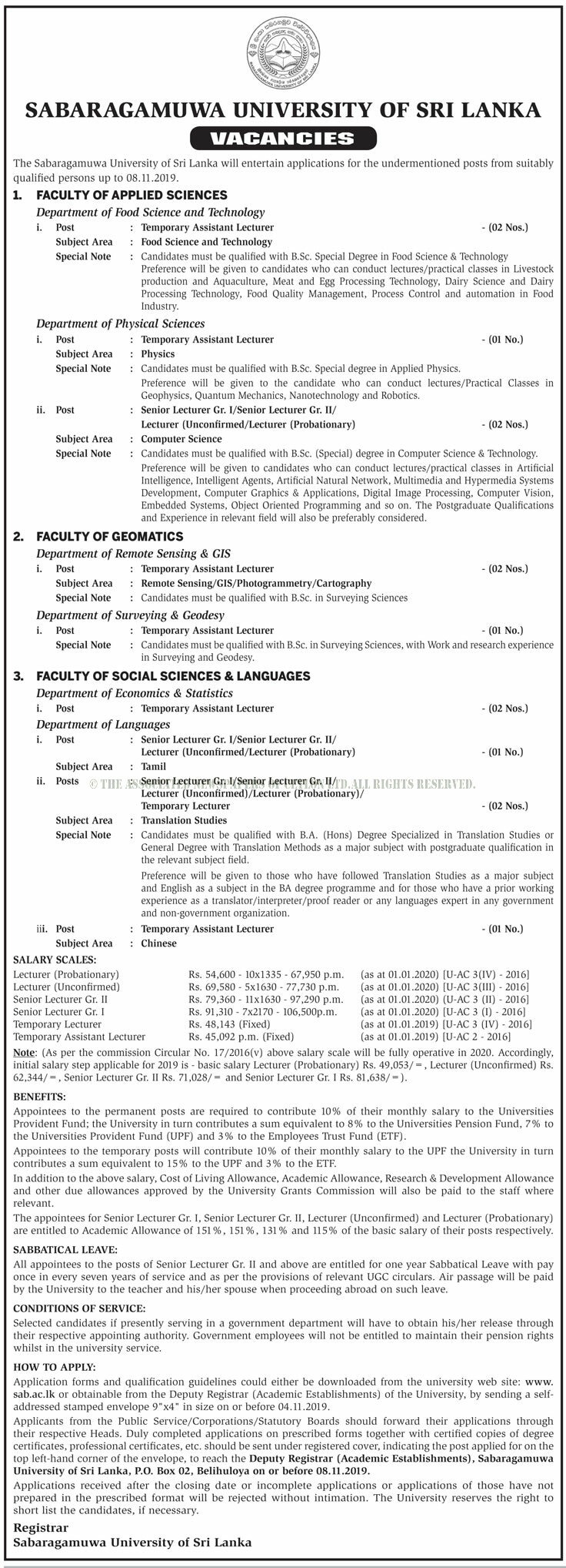 Assistant Lecturer, Senior Lecturer, Lecturer - Sabaragamuwa University of Sri Lanaka