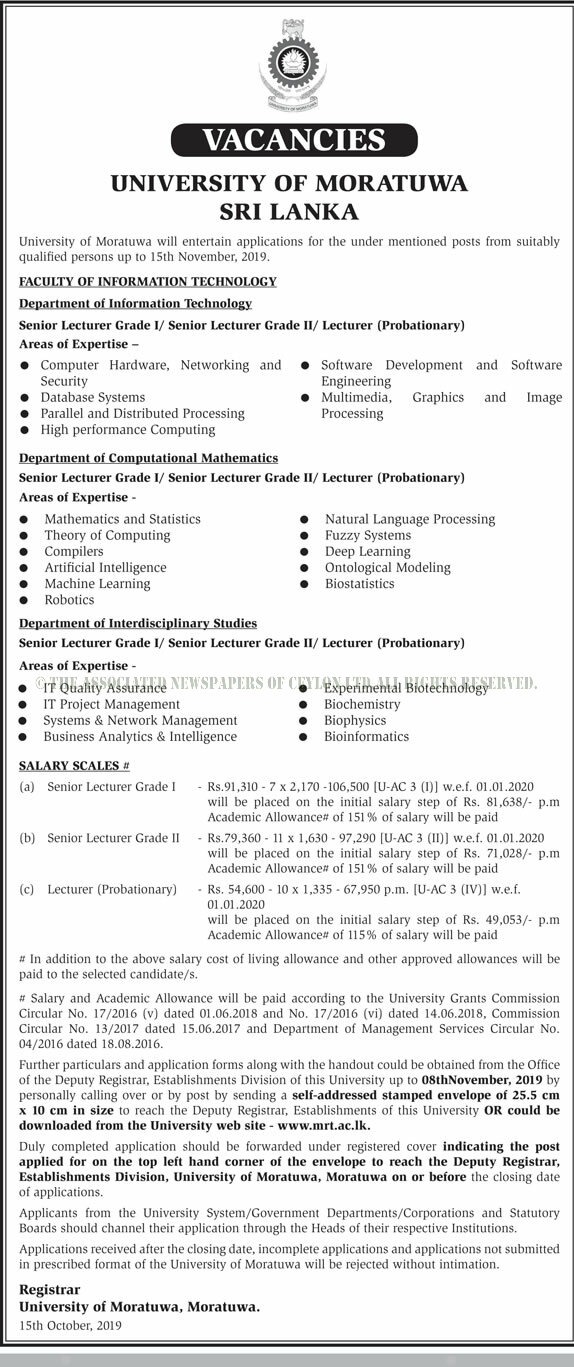 Senior Lecturer, Lecturer - University of Moratuwa