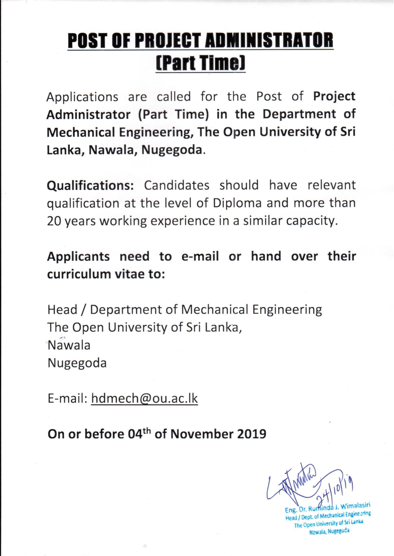 Project Administrator - The Open University of Sri Lanka