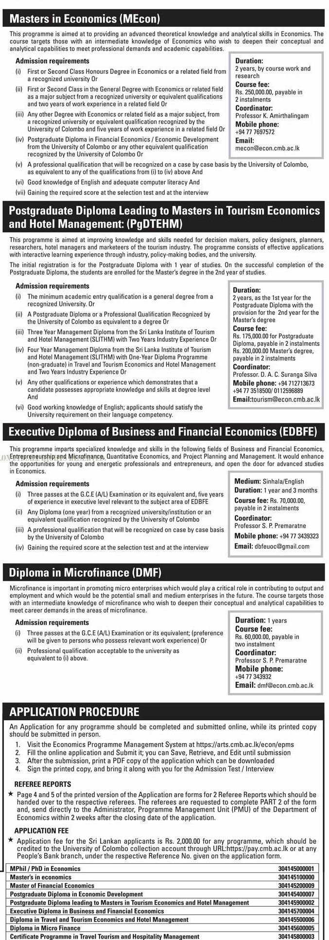 Study Programmes in Economics - Department of Economics - University of Colombo