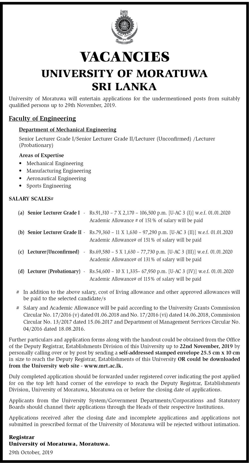 Senior Lecturer, Lecturer - University of Moratuwa