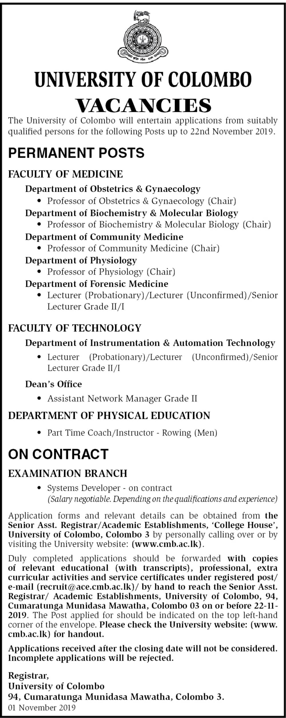 Assistant Network Manager, Couch/Instructor, Systems Developer, Lecturer, Professor - University of Colombo