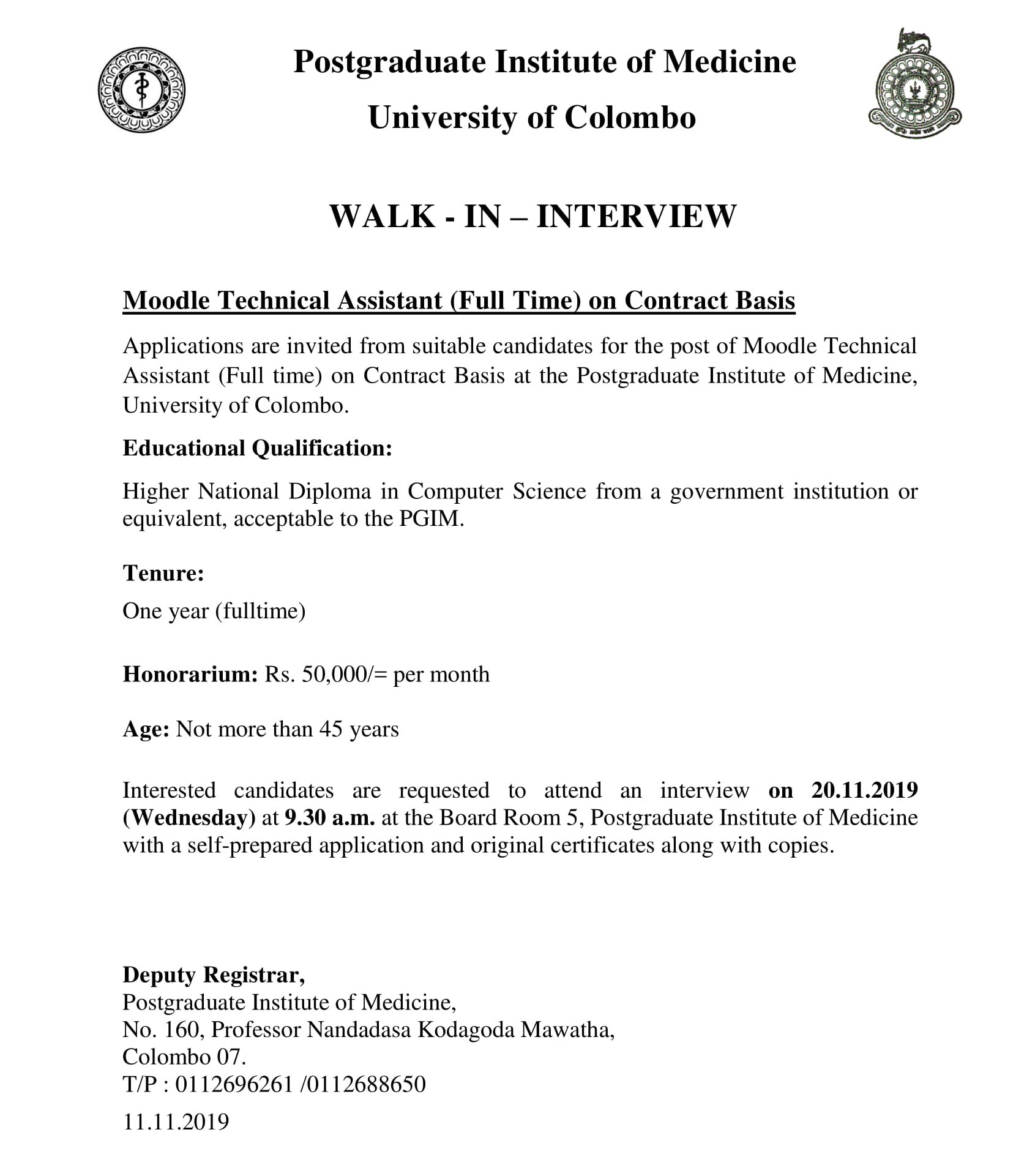 Moodle Technical Assistant - Postgraduate Institute of Medicine - University of Colombo