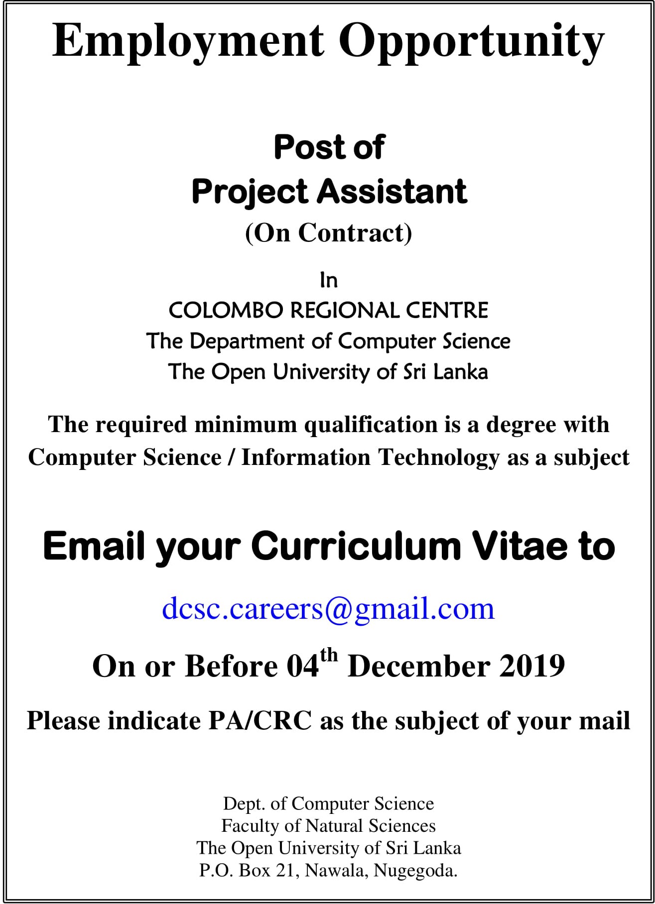 Project Assistant - The Open University of Sri Lanka