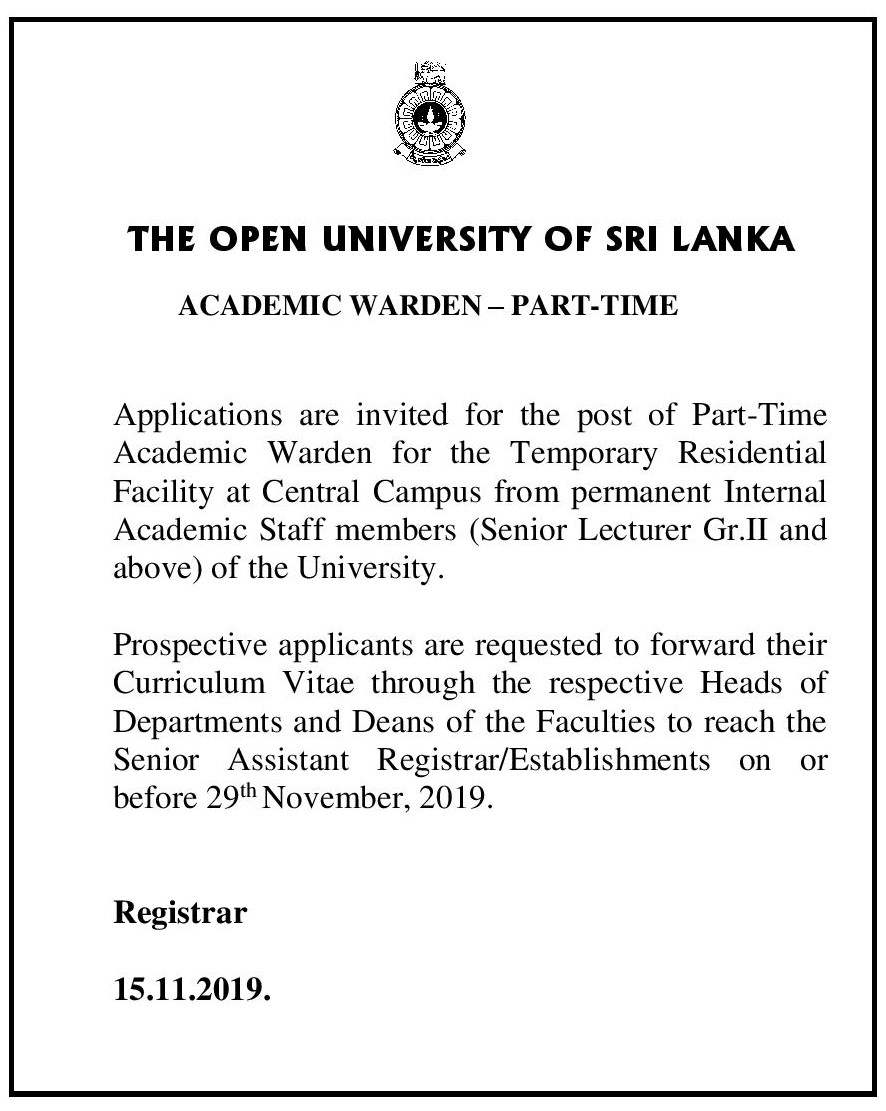 Academic Warden, IT Demonstrator - The Open University of Sri Lanka