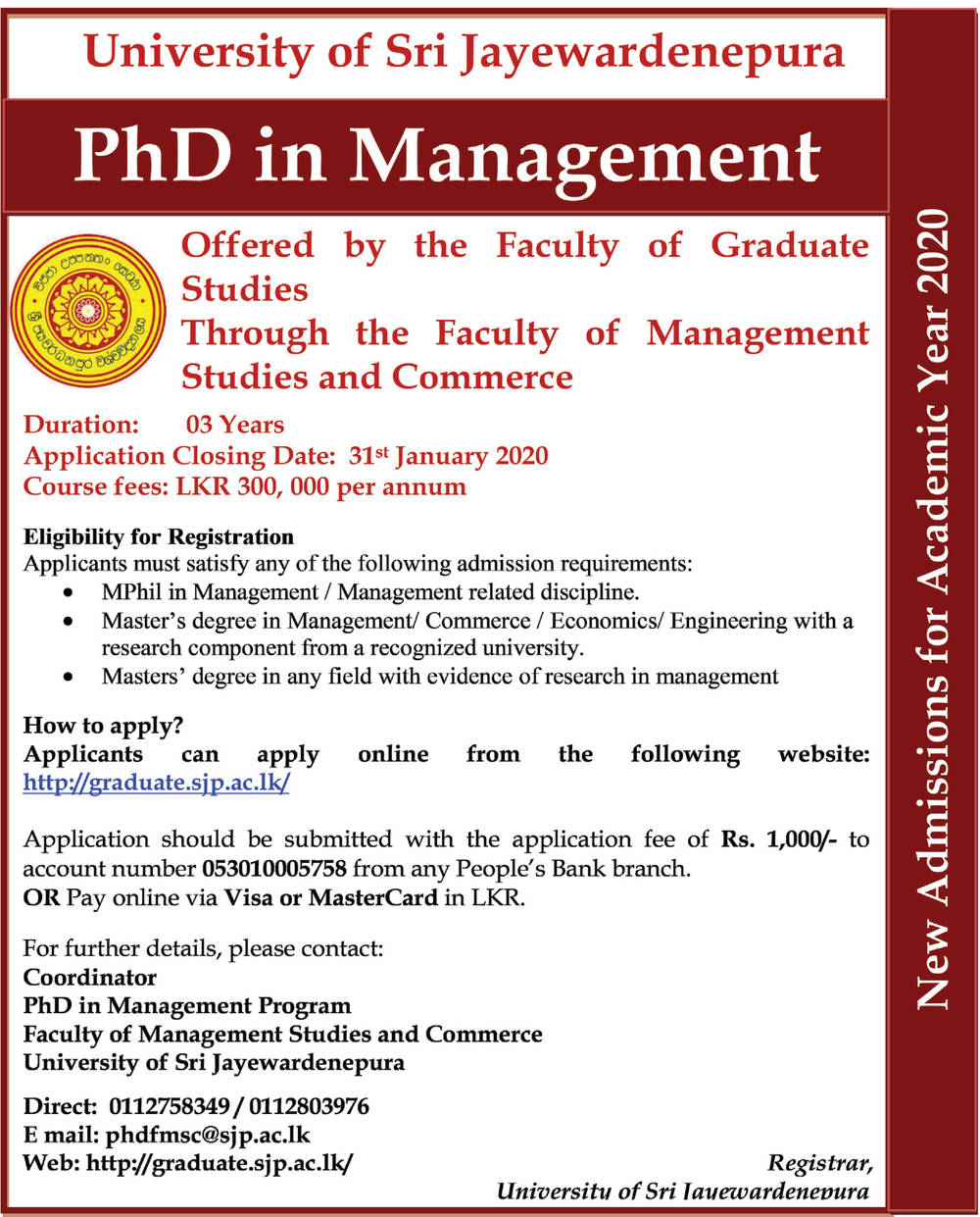 PhD in Management - University of Sri Jayewardenepura