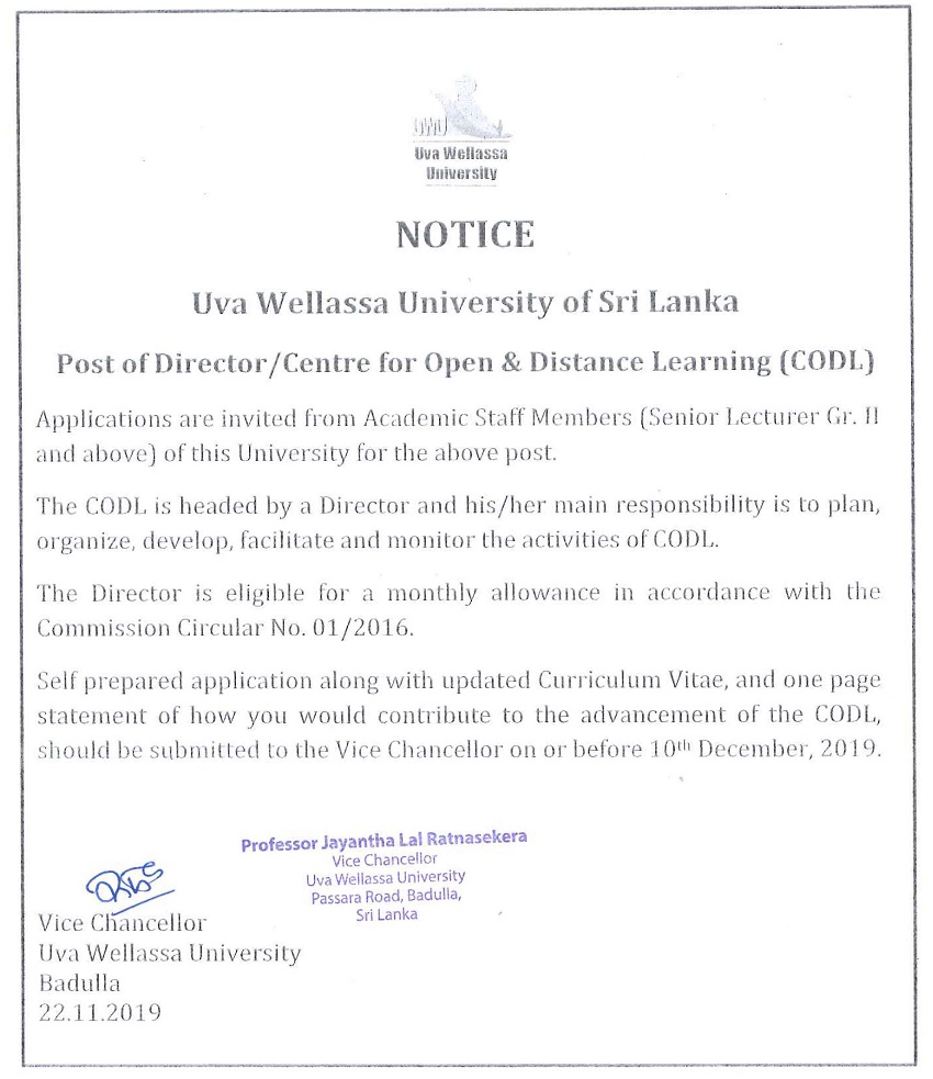 Director - Uva Wellassa University of Sri Lanka