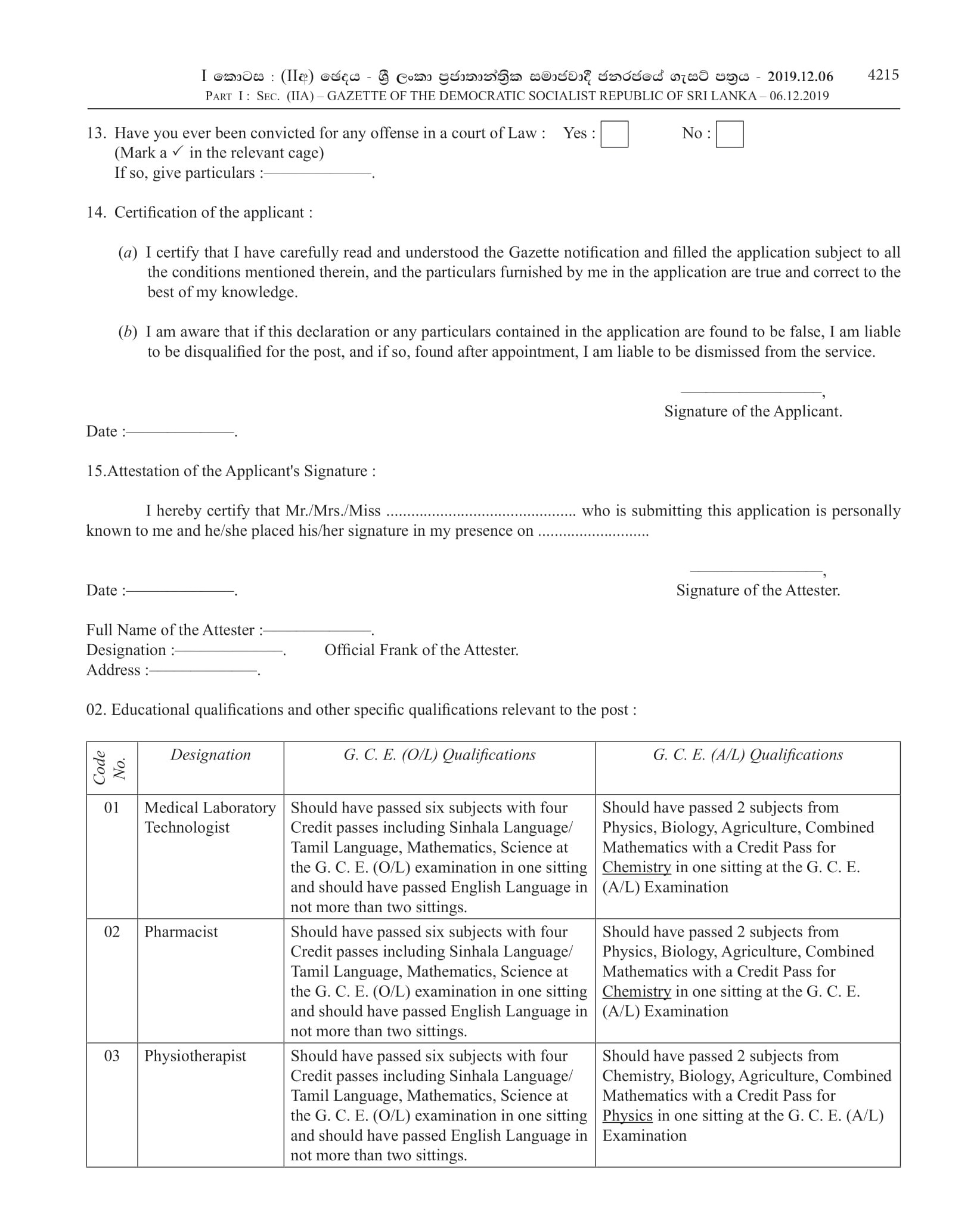 Recruitment of Ex-Servicemen to the Posts of Service of Professions Supplementary to Medicine & Paramedical Service - 2019