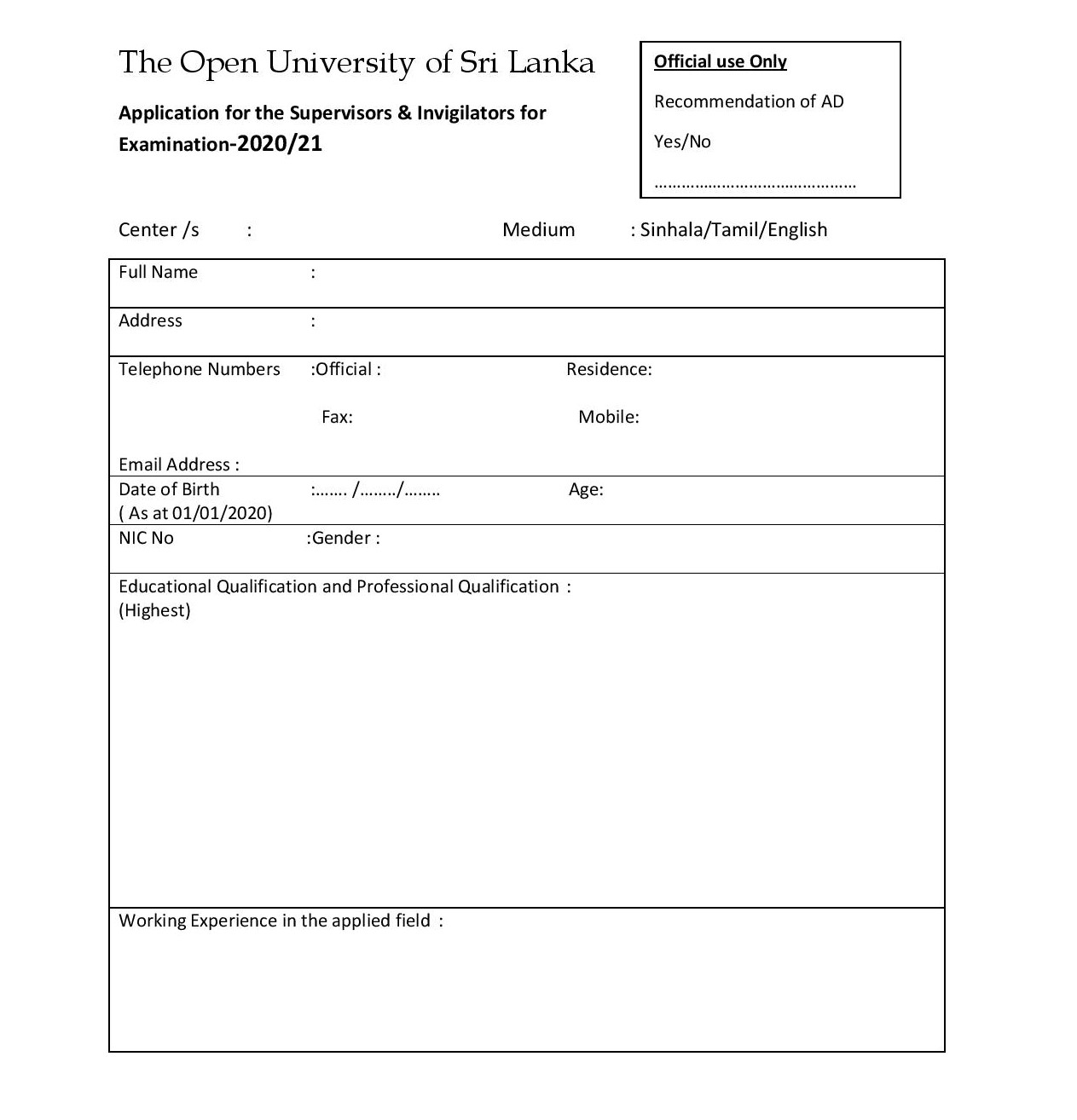 External Supervisors & Invigilators - The Open university of Sri Lanka