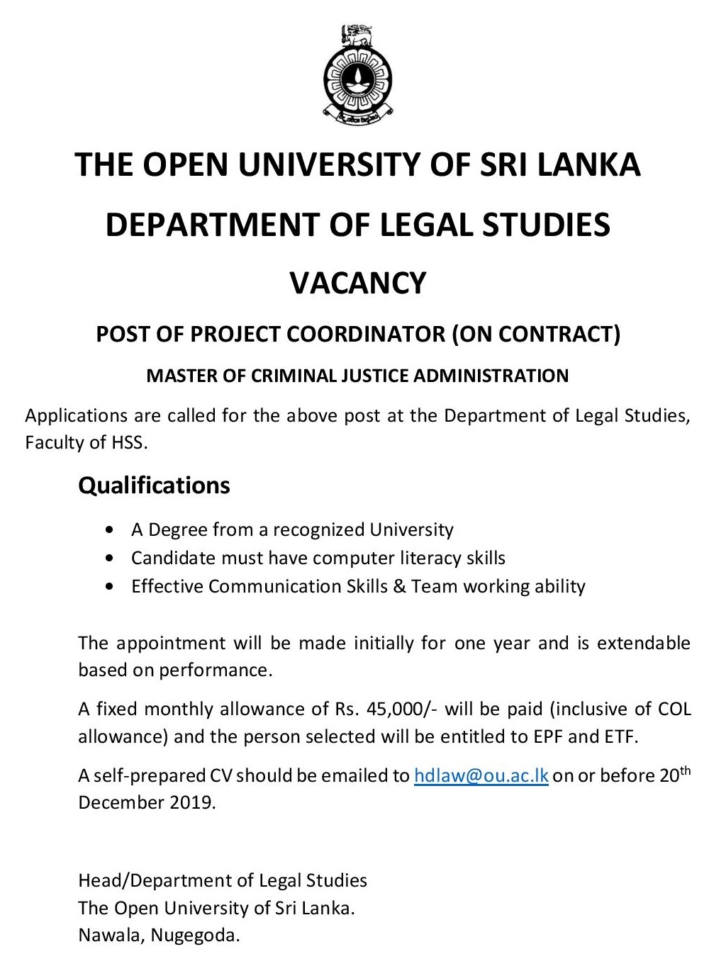 Project Coordinator - The Open University of Sri Lanka