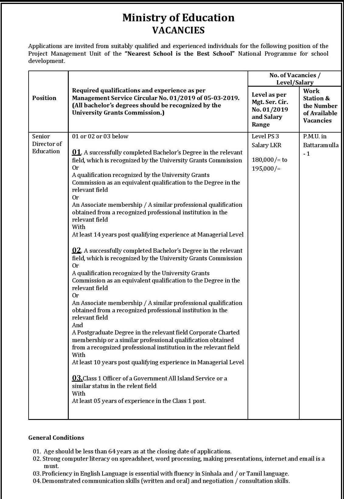 Senior Director of Education - Ministry of Education