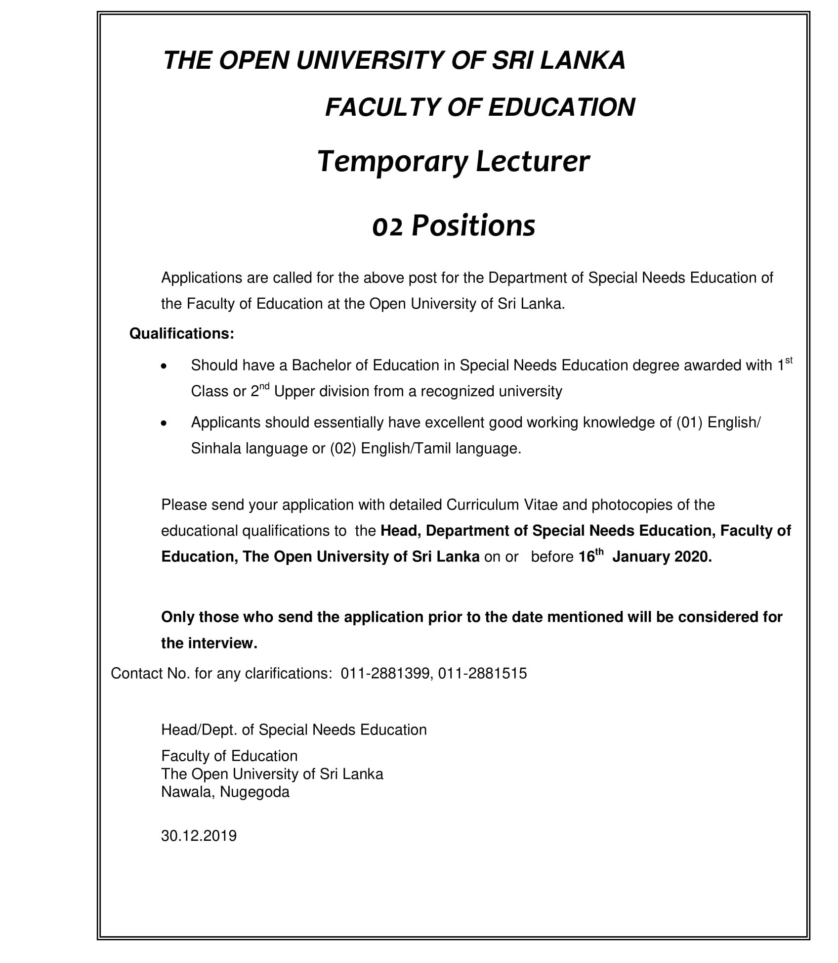 Research Assistant, Lecturer - The Open University of Sri Lanka