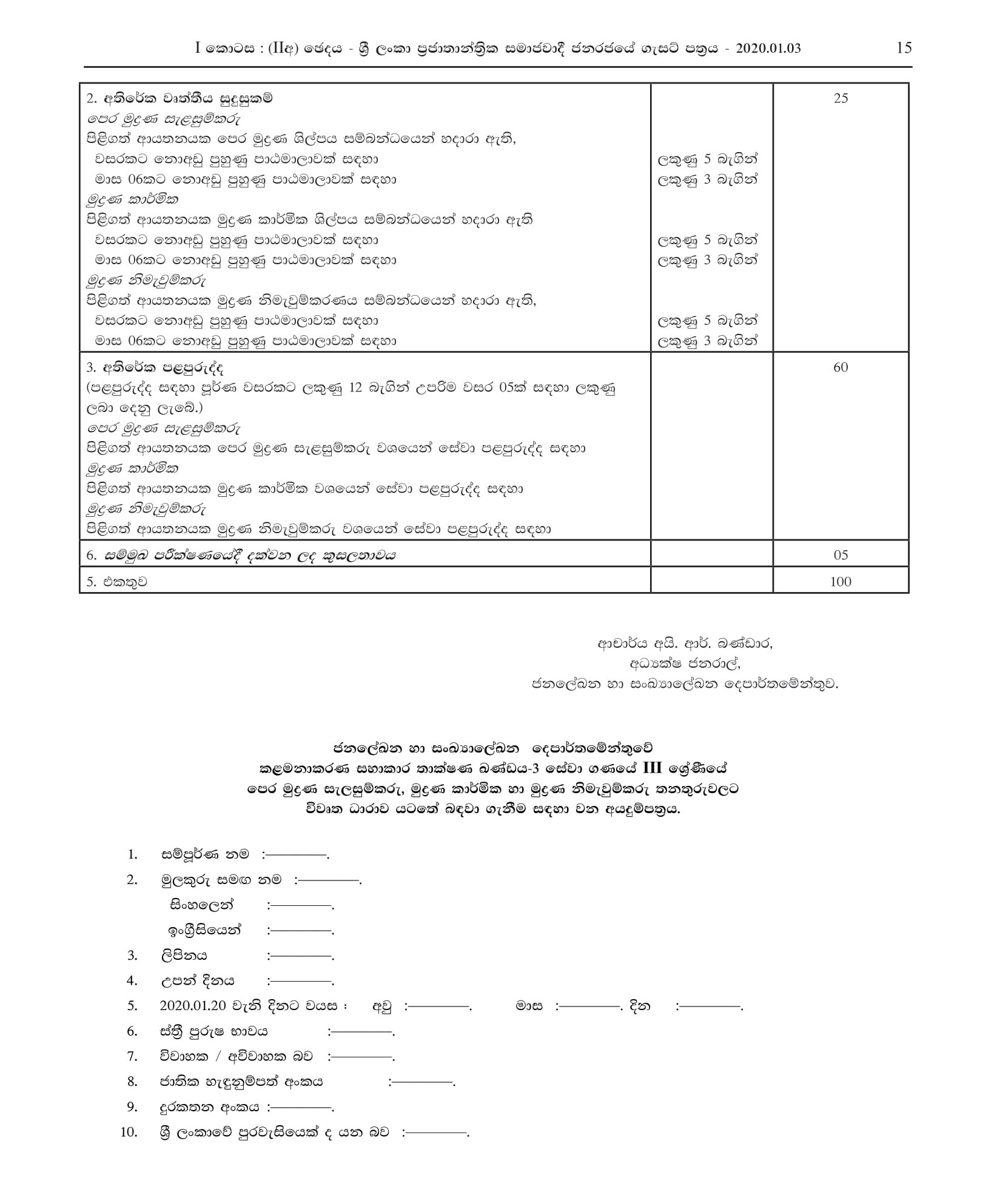 Pre Press Printer, Printing Technician, Post Press Printer - Department of Census and Statistics